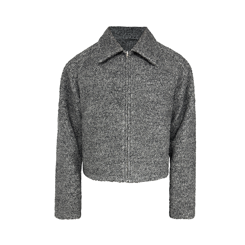 Loop Wool Jacket with Special Texture and Shoulder Armor - Short Wide Fit for Modern Style