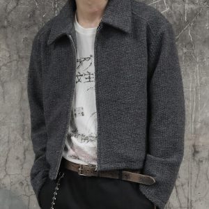 Loop Wool Jacket with Special Texture and Shoulder Armor - Short Wide Fit for Modern Style