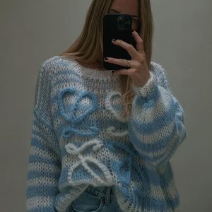 Loose Casual Hollow Knit Sweater for Women - Early Autumn Long Sleeve Top in Lazy Style, Perfect for Y2K and Korean Fashion Trends