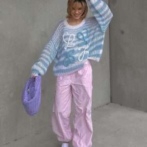 Loose Casual Hollow Knit Sweater for Women - Early Autumn Long Sleeve Top in Lazy Style, Perfect for Y2K and Korean Fashion Trends
