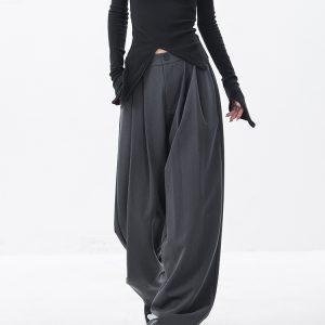 Loose Casual Wide-Leg Suit Pants for Women with Pleated Design, Niche Early Autumn Fashion, Trendy 90s-Inspired Style