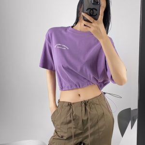 Loose Fit Jazz Dance Crop Top for Women with Drawstring Waist - Trendy Summer Style for Practice and Performance
