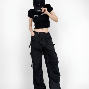 Loose Fit Jazz Dance Hip Hop Pants with Bow Tie Pleats - Quick-Dry American Style Slim-Fit Sports Long Pants