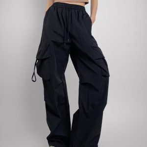 Loose Fit Jazz-Style American Street Drawstring Cargo Pants for Women - Casual Draped Straight-Leg Wide-Leg Dance Trousers
