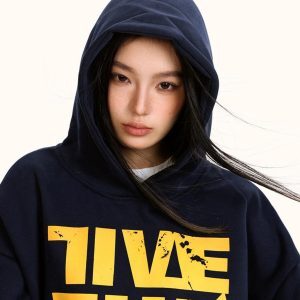 Loose Fit Retro American Letter Print Hoodie for Men and Women - Casual Street Style Hip Hop Jacket