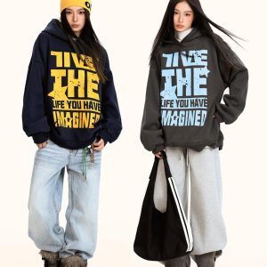 Loose Fit Retro American Letter Print Hoodie for Men and Women - Casual Street Style Hip Hop Jacket