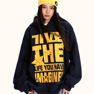 Loose Fit Retro American Letter Print Hoodie for Men and Women - Casual Street Style Hip Hop Jacket