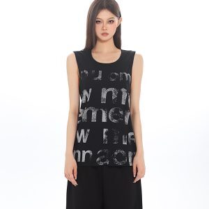 Loose Fit Sleeveless Tank Top for Women with American Letter Print - 2025 Spring/Summer Fashion