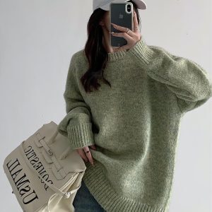 Loose-Fitting Thickened Sweater for Women, Korean Style Knitted Top Jacket, High-End Autumn Winter 2023 Casual Fashion