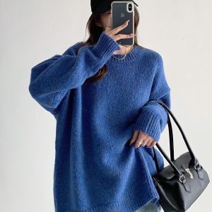 Loose-Fitting Thickened Sweater for Women, Korean Style Knitted Top Jacket, High-End Autumn Winter 2023 Casual Fashion