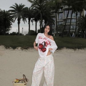 Loose-Fitting Wide-Leg Casual Pants for Women - American-Style Street Graffiti Design - Summer Fashion