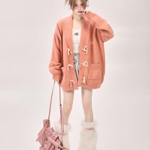 Loose Green Knitted Cardigan Coat for Women - Milk-Style Lazy Wind Design, Autumn Winter 2025 Fashion