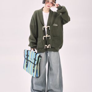 Loose Green Knitted Cardigan Coat for Women - Milk-Style Lazy Wind Design, Autumn Winter 2025 Fashion