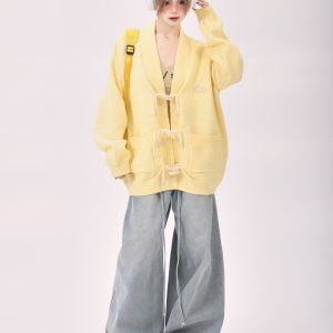 Loose Green Knitted Cardigan Coat for Women - Milk-Style Lazy Wind Design, Autumn Winter 2025 Fashion