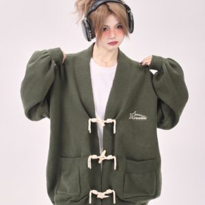 Loose Green Knitted Cardigan Coat for Women - Milk-Style Lazy Wind Design, Autumn Winter 2025 Fashion