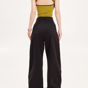 Loose High-Waisted Pleated Wide-Leg Work Pants for Women - Relaxed Casual Slimming White Trousers, 90s Inspired Fashion