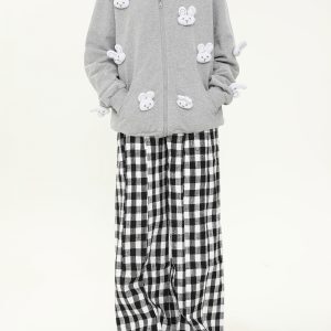 Loose Relaxed Checkered Wide-Leg Pants for Women - Casual Floor-Length Yamamoto Style for Spring and Autumn Fashion