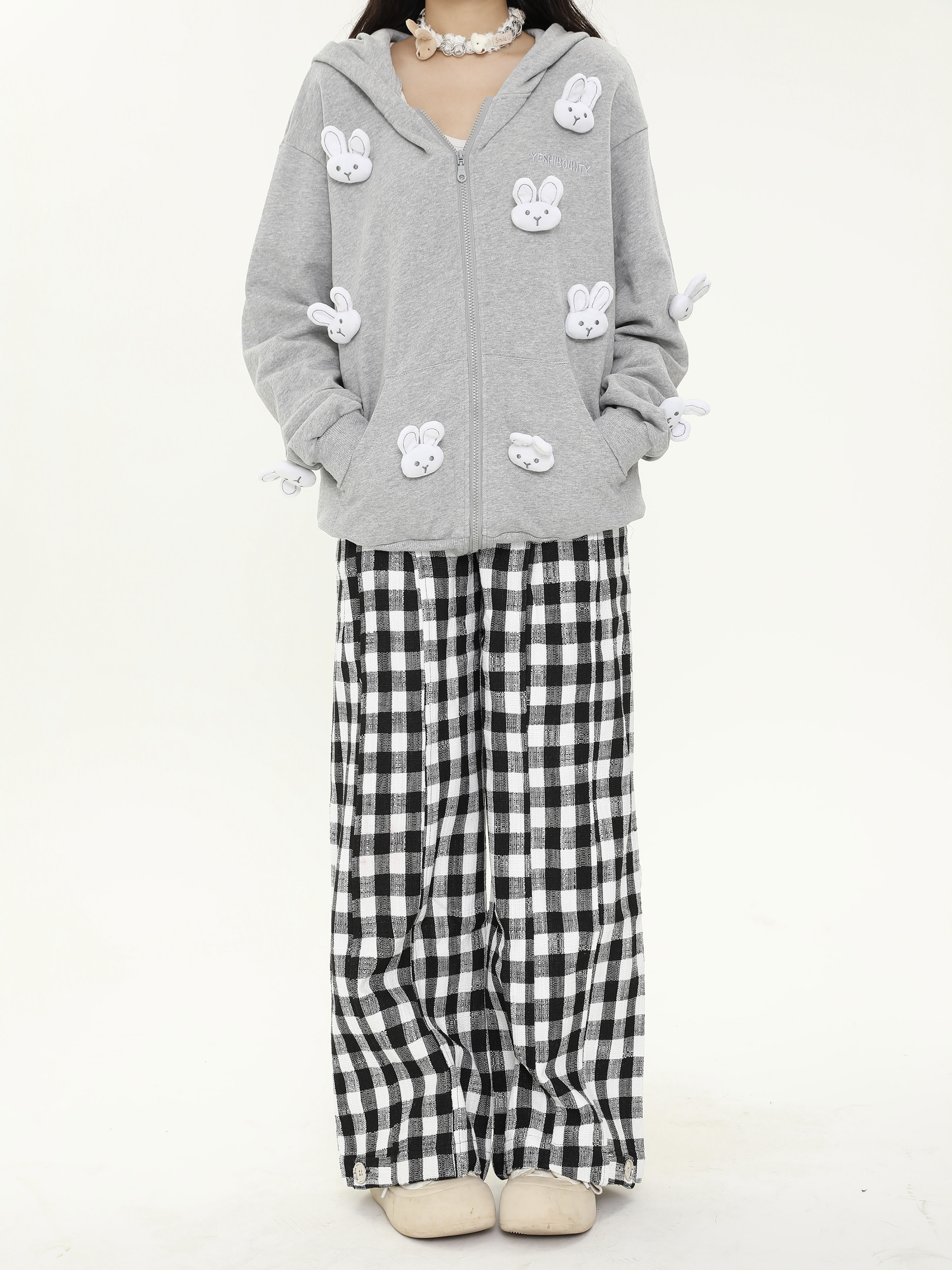 Loose Relaxed Checkered Wide-Leg Pants for Women - Casual Floor-Length Yamamoto Style for Spring and Autumn Fashion