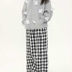 Loose Relaxed Checkered Wide-Leg Pants for Women - Casual Floor-Length Yamamoto Style for Spring and Autumn Fashion