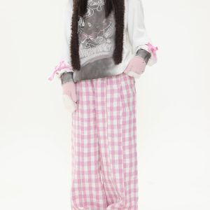 Loose Relaxed Checkered Wide-Leg Pants for Women - Casual Floor-Length Yamamoto Style for Spring and Autumn Fashion