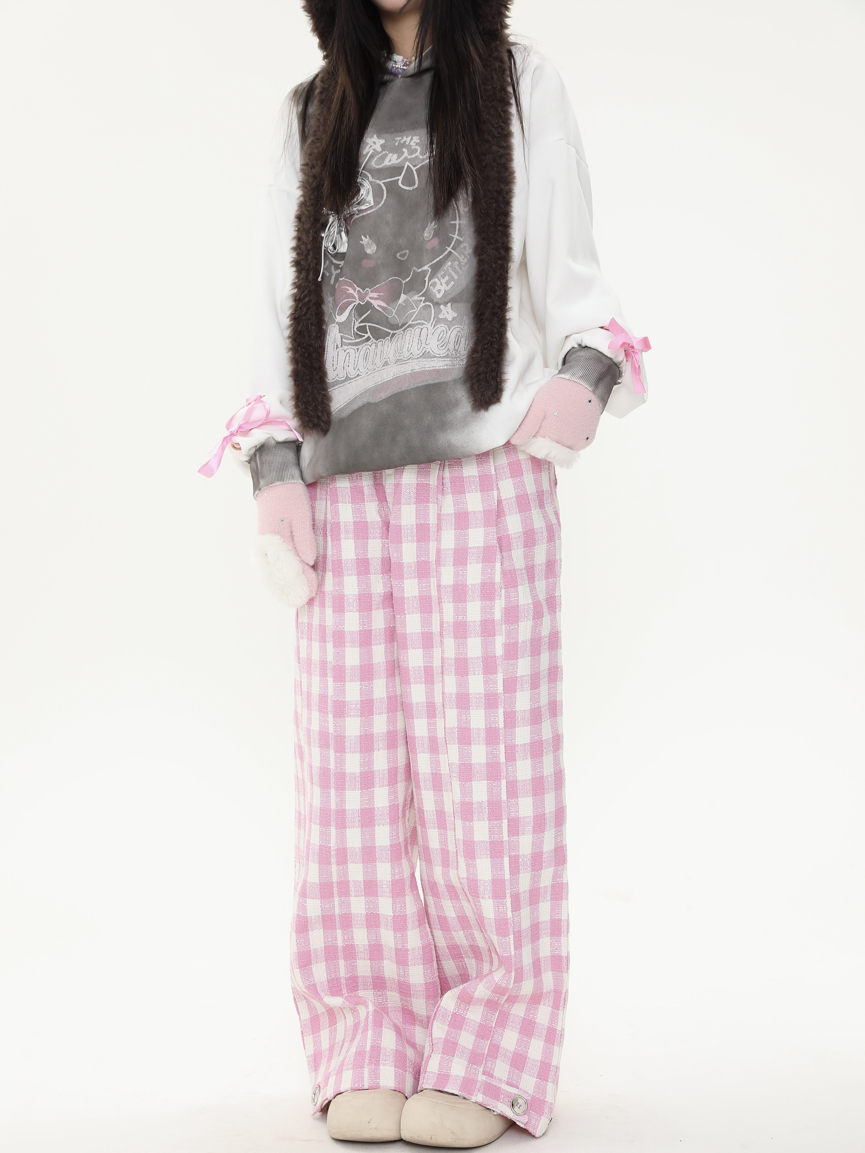 Loose Relaxed Checkered Wide-Leg Pants for Women - Casual Floor-Length Yamamoto Style for Spring and Autumn Fashion