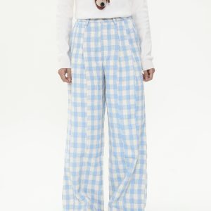 Loose Relaxed Checkered Wide-Leg Pants for Women - Casual Floor-Length Yamamoto Style for Spring and Autumn Fashion