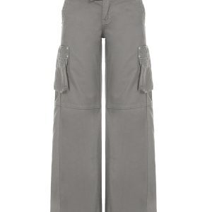 Low-Rise Pleated Cargo Pants for Women - Sexy Wide-Leg Gray Jeans in American Street Style