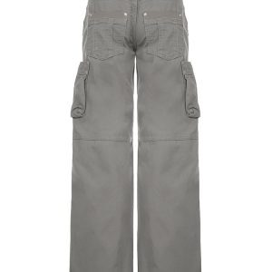Low-Rise Pleated Cargo Pants for Women - Sexy Wide-Leg Gray Jeans in American Street Style