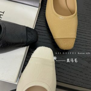 Mary Jane Ballet Flats in Genuine Leather and Horsehair with Metal Buckle - Spring/Summer 2025 High-Heeled Shoes