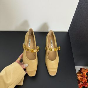 Mary Jane Ballet Flats in Genuine Leather and Horsehair with Metal Buckle - Spring/Summer 2025 High-Heeled Shoes