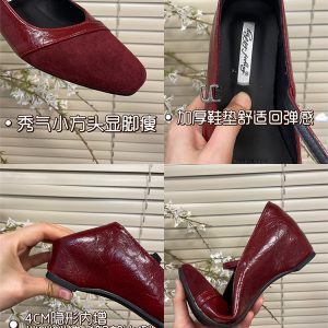 Mary Jane Shoes for Women, Shallow Mouth One-Strap Spliced Hidden Height Increase Flats, Versatile for Skirts, Chic Leather Design