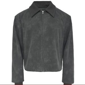 Matte Effect Ribbed Sleeve Leather Jacket with Raglan Structure and Ribbed Cuffs - Chic Fur Coat Style for a Bold Look