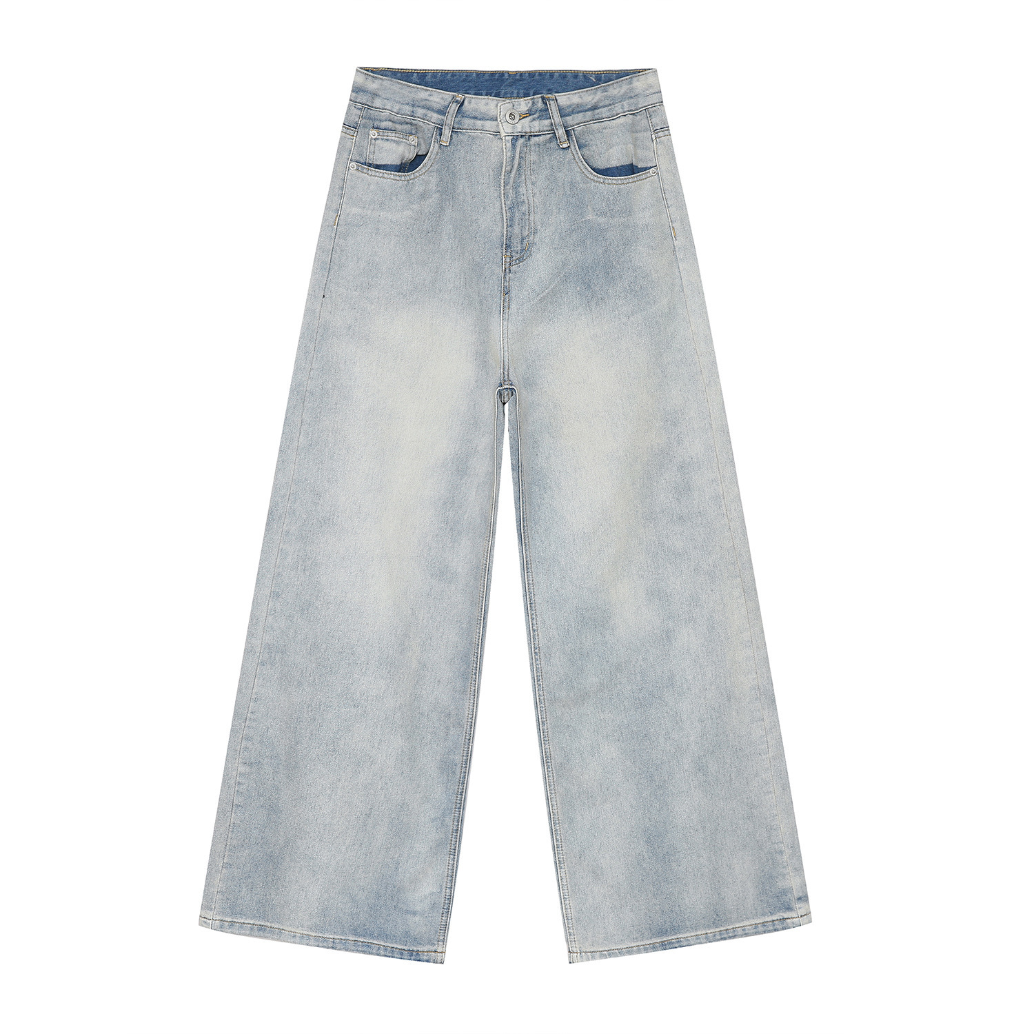 Men's American Retro Clean-Fit Design Washed Straight-Leg Jeans, Loose Casual Wide-Leg Floor-Length Pants