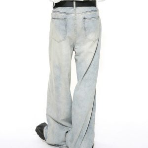 Men's American Retro Clean-Fit Design Washed Straight-Leg Jeans, Loose Casual Wide-Leg Floor-Length Pants