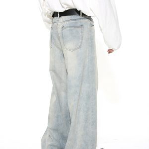 Men's American Retro Clean-Fit Design Washed Straight-Leg Jeans, Loose Casual Wide-Leg Floor-Length Pants