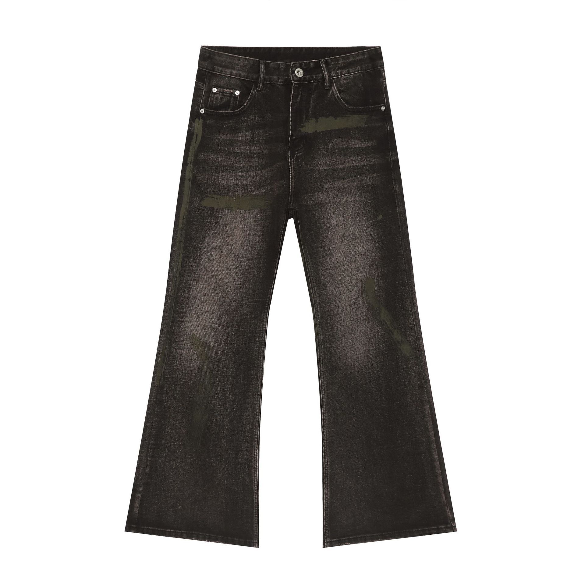Men's American Retro Clean Fit Gray-Purple Micro-Flare Jeans - Wasteland Style Casual Pants