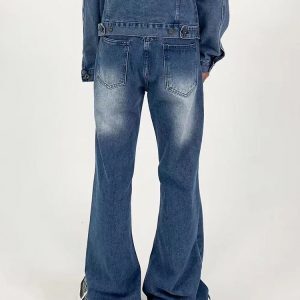 Men's American Retro Clean Fit Slim High Loose Straight-Leg Jeans - Washed Light Blue Slightly Flared Pants