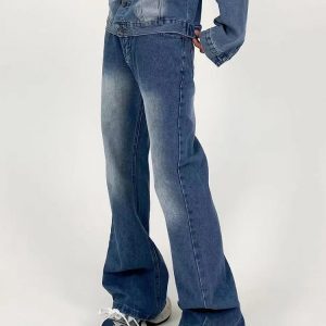 Men's American Retro Clean Fit Slim High Loose Straight-Leg Jeans - Washed Light Blue Slightly Flared Pants
