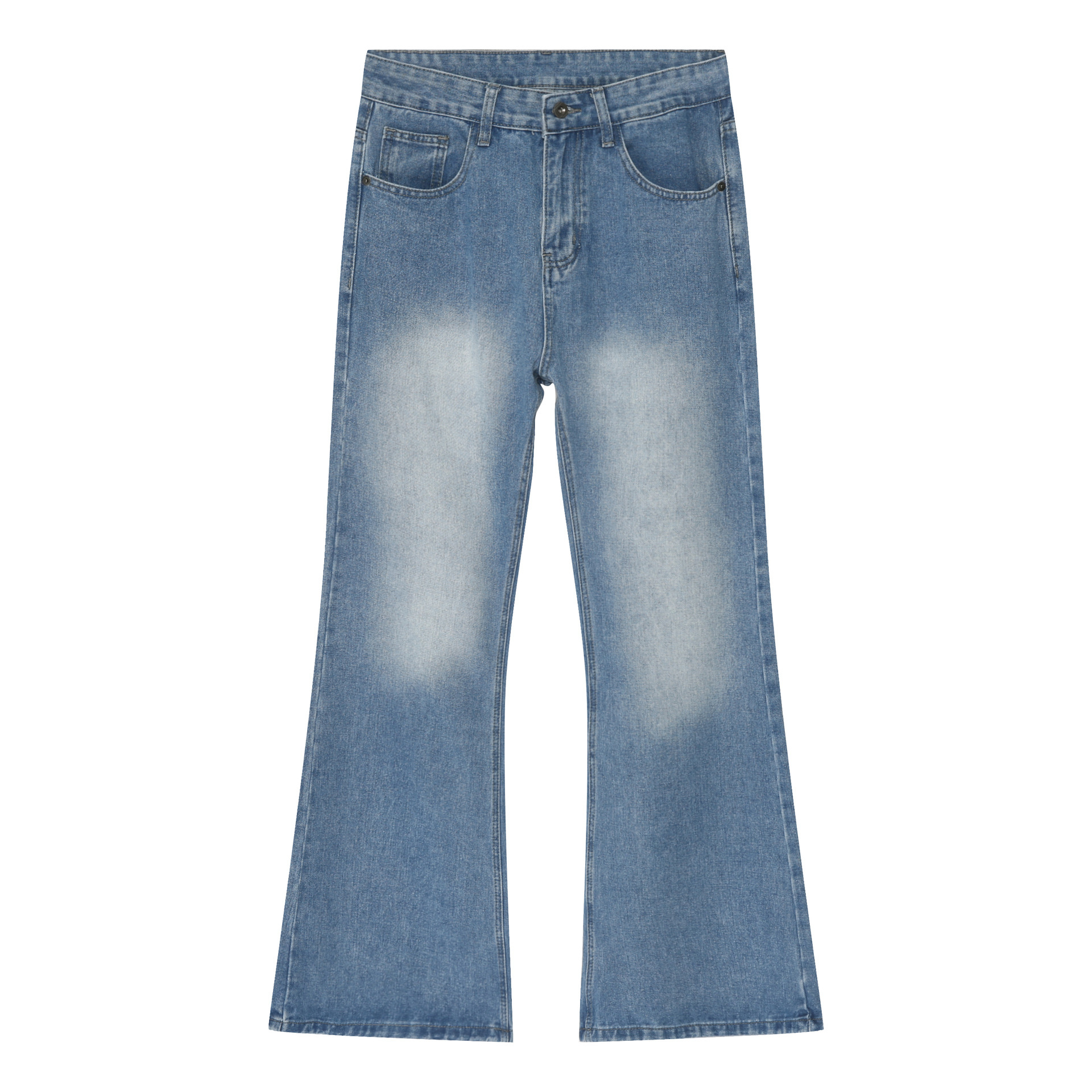 Men's American Retro Clean Fit Slim High Loose Straight-Leg Jeans - Washed Light Blue Slightly Flared Pants