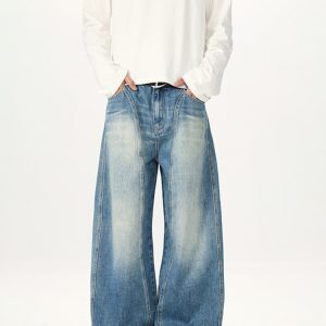 Men's American Retro Deconstructed Curved Knife Jeans - Clean Fit, Trendy Tailored Silhouette, Y2K Banana Pants