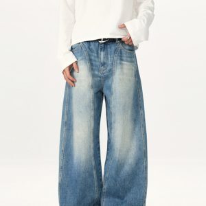 Men's American Retro Deconstructed Curved Knife Jeans - Clean Fit, Trendy Tailored Silhouette, Y2K Banana Pants