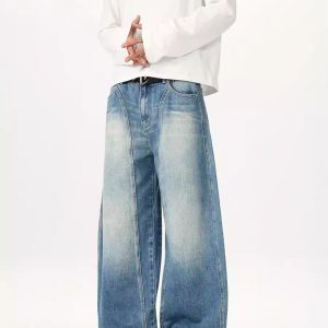 Men's American Retro Deconstructed Curved Knife Jeans - Clean Fit, Trendy Tailored Silhouette, Y2K Banana Pants