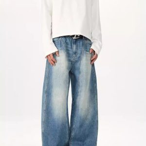 Men's American Retro Deconstructed Curved Knife Jeans - Clean Fit, Trendy Tailored Silhouette, Y2K Banana Pants
