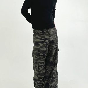 Men's American Retro Heavyweight Camouflage Wide-Leg Casual Pants with Patchwork Pockets - Stylish Loose Fit Workwear