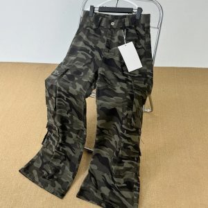 Men's American Retro Heavyweight Camouflage Wide-Leg Casual Pants with Patchwork Pockets - Stylish Loose Fit Workwear