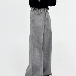 Men's American Vintage Washed Straight Leg Jeans - Cleanfit Loose Wide Leg Casual Pants for Versatile 90s Style