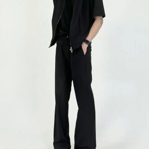 Men's Black Minimalist Short Jacket with Shoulder Pads - Cleanfit Summer Coat, Short Sleeve, Stylish Casual Outerwear