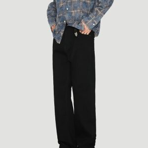 Men's Black Stretchy Slim-Fit High Street Jeans - Versatile Casual Long Pants for Everyday Wear