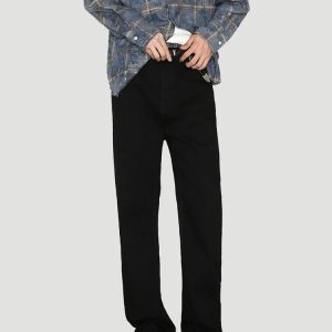 Men's Black Stretchy Slim-Fit High Street Jeans - Versatile Casual Long Pants for Everyday Wear