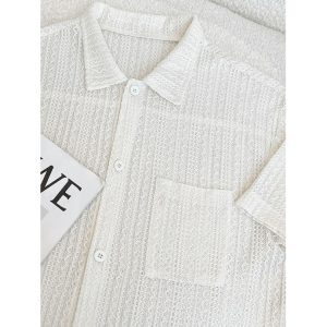 Men's Casual Hollow Short-Sleeve Shirt - Niche Design, Loose Fit, Lightweight Summer Top for a High-End Look